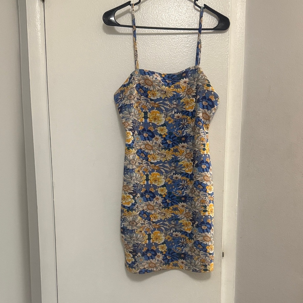 SHEIN Blue and Yellow Floral Mini Dress